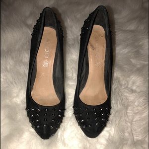 Also suede studded stilettos